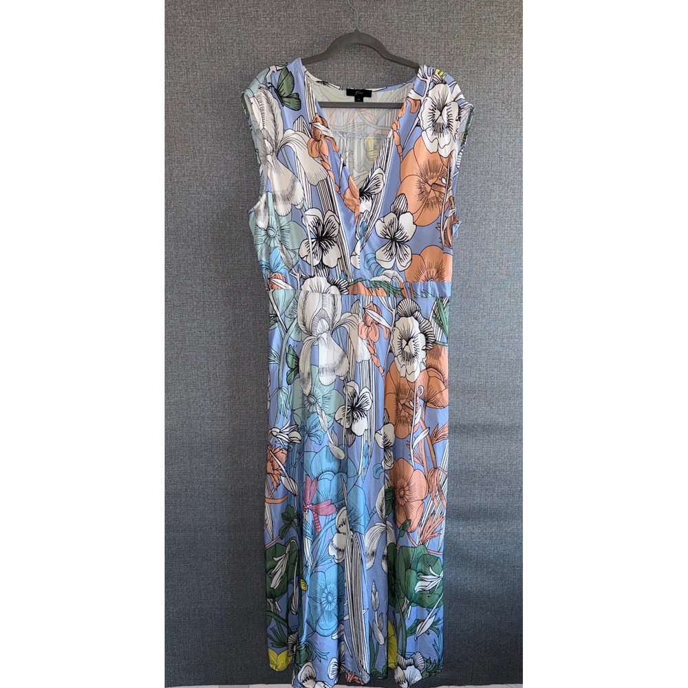 J.Crew Size 16 Pastel Floral Maxi Dress Blue Orange V-Neck Sleeveless Summer